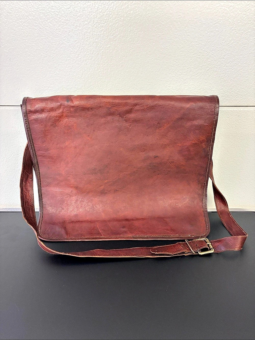 Vintage Leather Messenger Bag in Brown